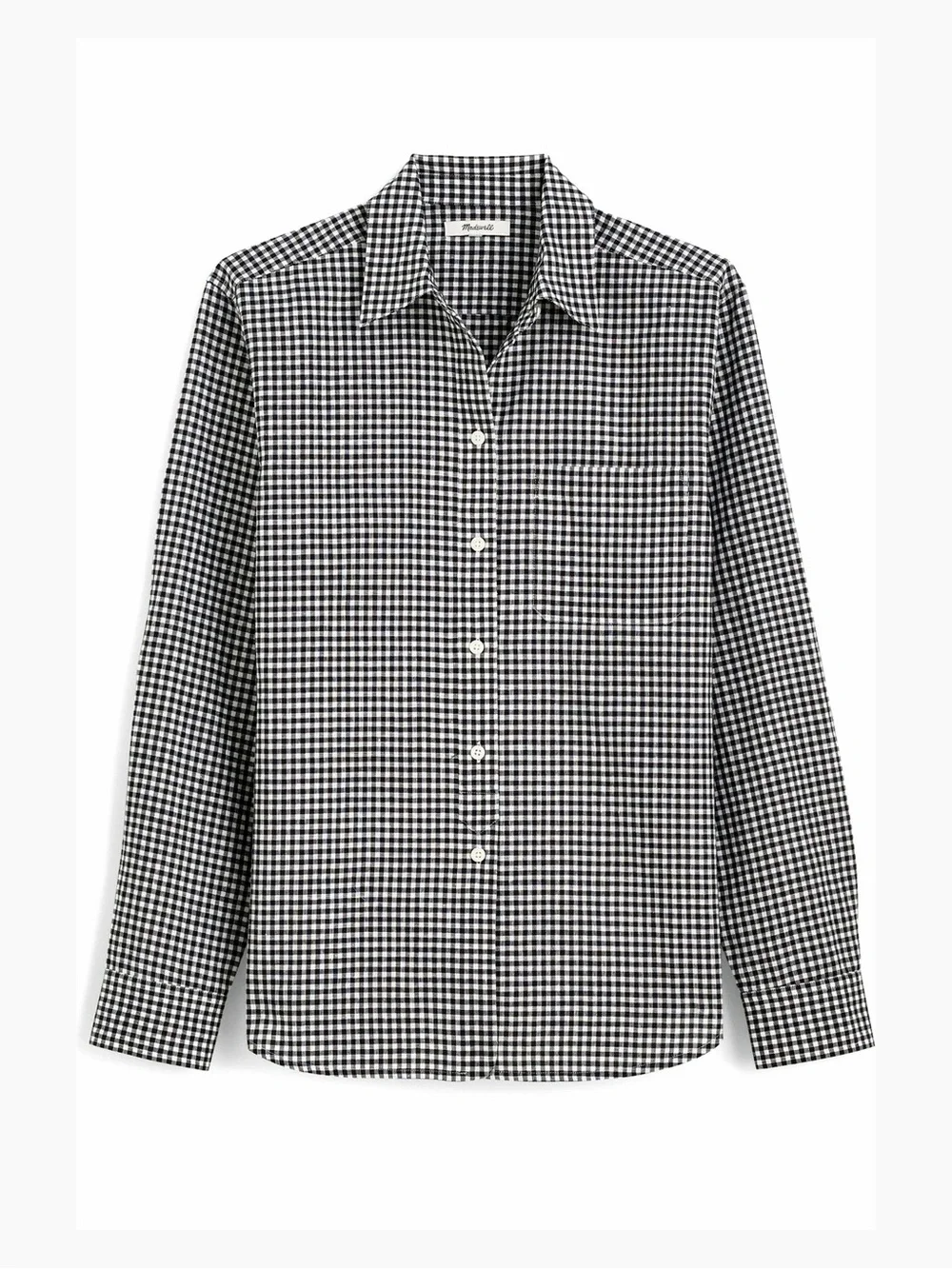 Madewell Relaxed Curved-Hem Button-Up Shirt XS Black White Gingham NWT